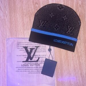 Louis Vuitton Black Beanie with Blue Trim